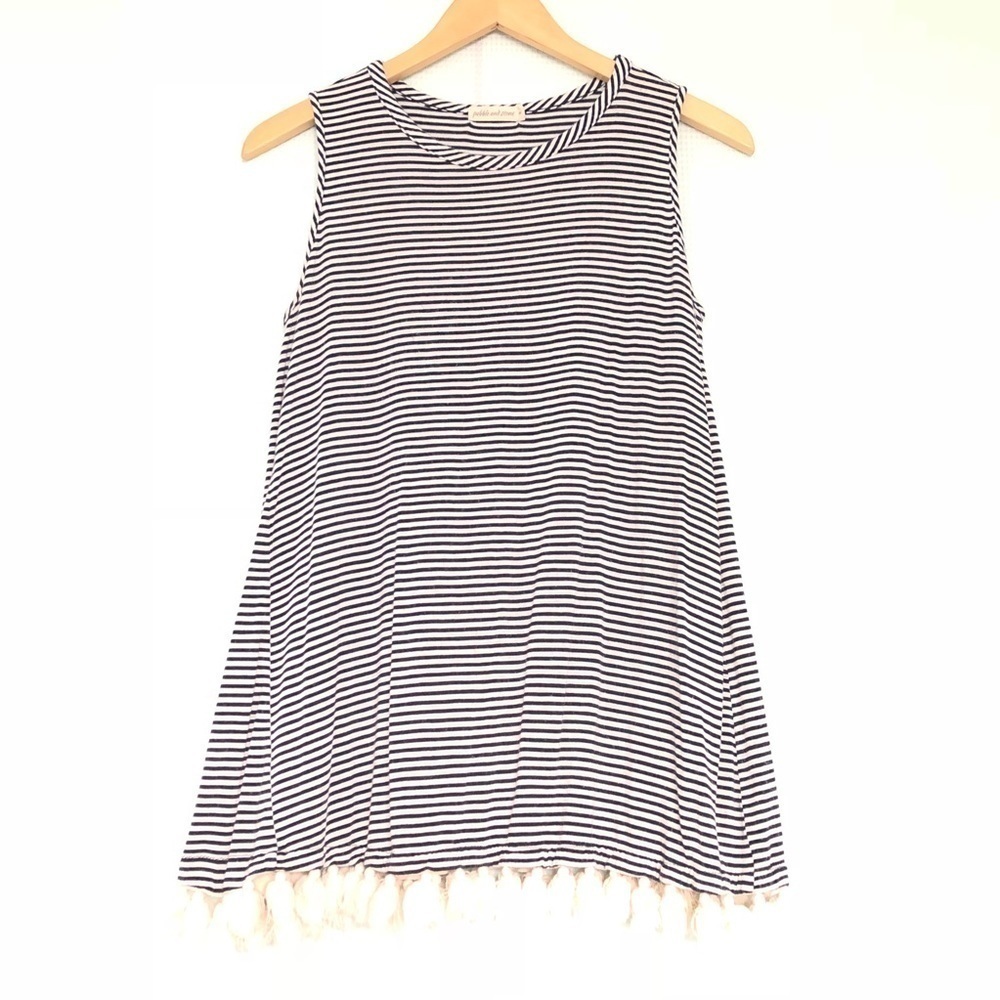 Pebble & Stone Anthro Striped Tunic w/Pom Pom Trim